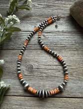 Load image into Gallery viewer, Orange Spiny Oyster Multi Graduated Sterling Silver Pearls Bead Necklace 18 inch