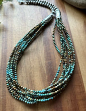 Load image into Gallery viewer, Sterling Silver Multi Strand Blue Green Turquoise Faceted Bead Necklace 24 inch