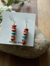 Load image into Gallery viewer, Sterling Silver Orange Red Spiny Oyster Bead Drop Earrings. 1.75 Inch
