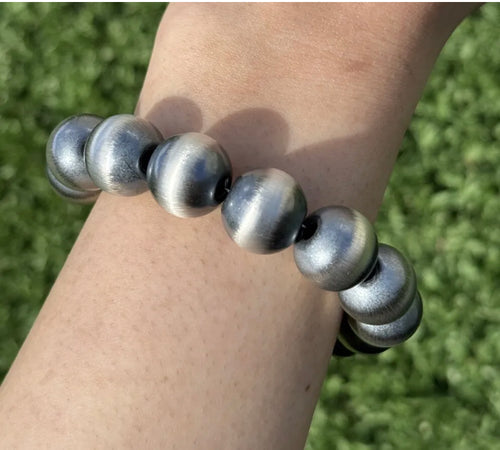 16mm 7 Inch 925 Sterling Silver Oxidized Pearls Bead Bracelet Southwestern