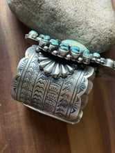 Load image into Gallery viewer, Native American Sterling Silver Turquoise Cluster Cuff Bracelet. RY