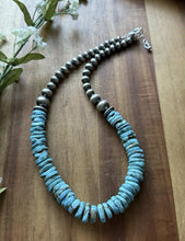 Load image into Gallery viewer, Sterling Silver Blue Turquoise W Pearls Bead Necklace. 18 inch