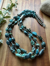 Load image into Gallery viewer, Sterling Silver Multi Strand Turquoise Nuggets Bead Necklace. 28 inch. Gift