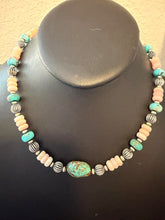 Load image into Gallery viewer, Sterling silver pink conch turquoise bead necklace 18 inch