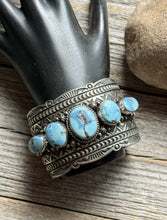 Load image into Gallery viewer, Navajo Sterling Silver Golden Hill Turquoise Cuff Bracelet H Piasso