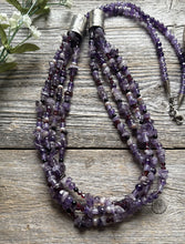 Load image into Gallery viewer, Sterling Silver Multi Strand Stone Purple Pearls Bead Necklace. 32 inch