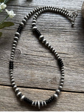 Load image into Gallery viewer, Black Onyx Multi Graduated Sterling Silver Pearls Bead Necklace 18 inch 4mm -8mm