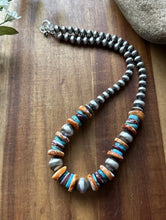 Load image into Gallery viewer, Sterling Silver Spiny Oyster Turquoise W Pearls Bead Necklace. 18 inch