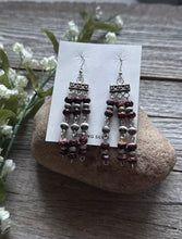 Load image into Gallery viewer, Sterling Silver Purple Spiny Oyster W Pearls Rosary Bead Dangle Earrings. 3 Inch