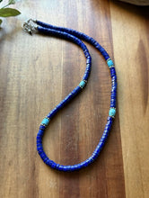 Load image into Gallery viewer, Sterling Silver Heishi Lapis Turquoise Bead Necklace. 18 inch. Gift
