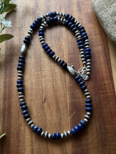 Load image into Gallery viewer, Sterling Silver Blue Lapis W Multi Bead Pearls Necklace. 24 inch. Gift