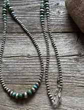 Load image into Gallery viewer, Long Sterling Silver Graduated Blue Green Turquoise Bead Necklace. 40 inch