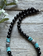 Load image into Gallery viewer, Sterling Silver Black Onyx Turquoise Bead Necklace. 18 Inch Gift
