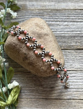 Load image into Gallery viewer, Floral Sterling Silver Pink Conch Pearls Bead Bracelet. 6.5 Inch