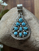 Load image into Gallery viewer, Navajo Native American Handmade Sterling Silver Turquoise Cluster Pendant Signed