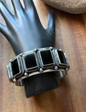 Load image into Gallery viewer, Navajo Native American Sterling Silver Black Onyx Row Cuff Bracelet D Delgarito