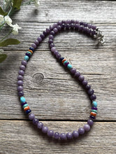 Load image into Gallery viewer, Sterling Silver Multi Color Stone Purple Bead Necklace. 18 inch. Gift