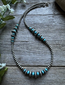 Sterling Silver Blue Turquoise W Pearls Bead Necklace. 20 inch