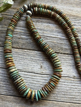 Load image into Gallery viewer, Long Southwestern Sterling Silver Green Turquoise Bead Necklace. 32 Inch