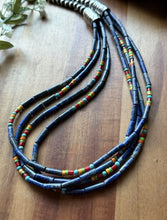 Load image into Gallery viewer, Sterling Silver Multi Strand Stone Heishi Lapis Pearls Bead Necklace 24 inch