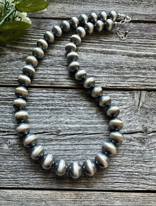 12mm 16 Inch 925 Sterling Silver Oxidized Pearls Bead Necklace Southwestern