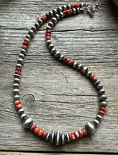 Load image into Gallery viewer, Red Spiny Oyster Multi Graduated Sterling Silver Pearls Bead Necklace 18 inch