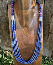 Load image into Gallery viewer, Sterling Silver Multi Strand Stone Lapis Purple Charoite Bead Necklace. 26 inch