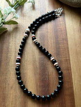 Load image into Gallery viewer, Sterling Silver Black Onyx Pink Conch Bead Necklace. 18 Inch Gift