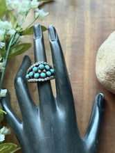 Load image into Gallery viewer, Navajo Native American Sterling Silver Blue Turquoise Cluster Ring Size 9.5 Z