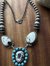 Load image into Gallery viewer, Navajo Sterling Silver White Buffalo Turquoise Cluster Chain Lariat Necklace CY