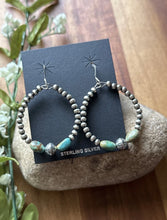 Load image into Gallery viewer, Sterling Silver Turquoise Nuggets Pearls Bead Loop Hoop Earrings.