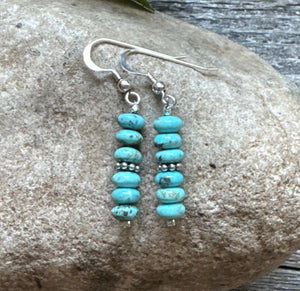 Southwestern 925 Sterling Silver Blue Turquoise Bead Earrings 1 Inch