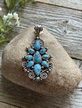 Load image into Gallery viewer, Navajo Native American Handmade Sterling Silver Turquoise Cluster Pendant Geneva