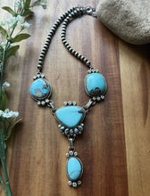 Load image into Gallery viewer, Navajo Sterling Silver Blue Turquoise Lariat Pearls Bead Chain Necklace RY