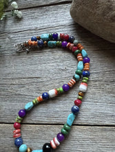 Load image into Gallery viewer, Sterling Silver Multi Color Stone Spiny Turquoise Bead Necklace. 18 inch. Gift