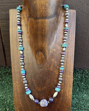 Load image into Gallery viewer, Sterling Silver Charoite Turquoise Bead Necklace. 22 Inch