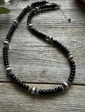 Load image into Gallery viewer, Sterling Silver Black Onyx W Pearls Bead Necklace. 18 inch. Gift