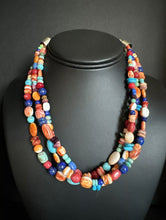 Load image into Gallery viewer, Sterling Silver Multi Strand Multi Stone Bead Necklace. 16 inch