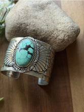Load image into Gallery viewer, Navajo Native American Sterling Silver Blue Turquoise Cuff Bracelet Signed