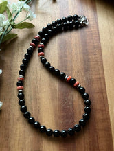 Load image into Gallery viewer, Sterling Silver Black Onyx Red Spiny Oyster Bead Necklace. 18 Inch Gift