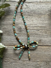 Load image into Gallery viewer, Bow Blue Green Turquoise Sterling Silver Pearls Bead Necklace. 18 Inch. Gift