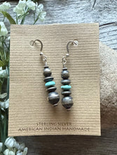Load image into Gallery viewer, Sterling Silver Blue Turquoise W Pearls Bead Drop Earrings. 1.75 Inch