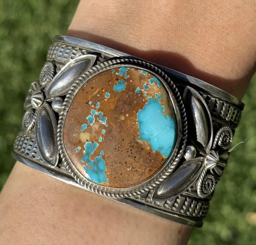 Andy Cadman Sterling Silver Blue Royston Turquoise Cuff Bracelet Navajo Handmade