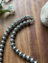 Load image into Gallery viewer, Sterling Silver 10mm Stamped Pearls Bead Necklace. 14 Inch