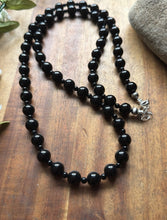 Load image into Gallery viewer, Sterling Silver Plain Round Black Onyx Bead Necklace. 30 Inch