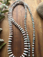 Load image into Gallery viewer, Long Sterling Silver Graduated Pink Conch Turquoise Bead Necklace. 42 inch