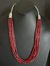 Load image into Gallery viewer, Sterling Silver Multi Strand Red Bamboo Coral Bead Necklace 28 Inch