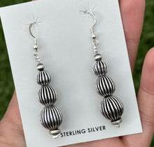 Load image into Gallery viewer, Southwestern 925 Sterling Silver Corrugated Pearls Bead Earrings. 2.25 Inch