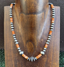 Load image into Gallery viewer, Orange Spiny Oyster Multi Graduated Sterling Silver Pearls Bead Necklace 18 inch