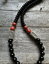 Load image into Gallery viewer, Sterling Silver Apple Coral Black Onyx Kokopelli Bead Necklace. 18 inch.